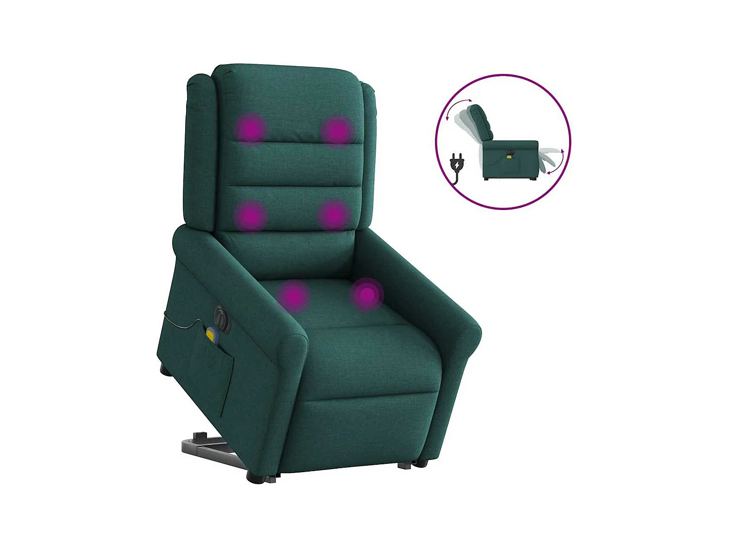 Sillón reclinable de masaje eléctrico de tela verde oscuro