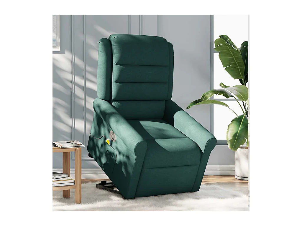 Sillón reclinable de masaje eléctrico de tela verde oscuro