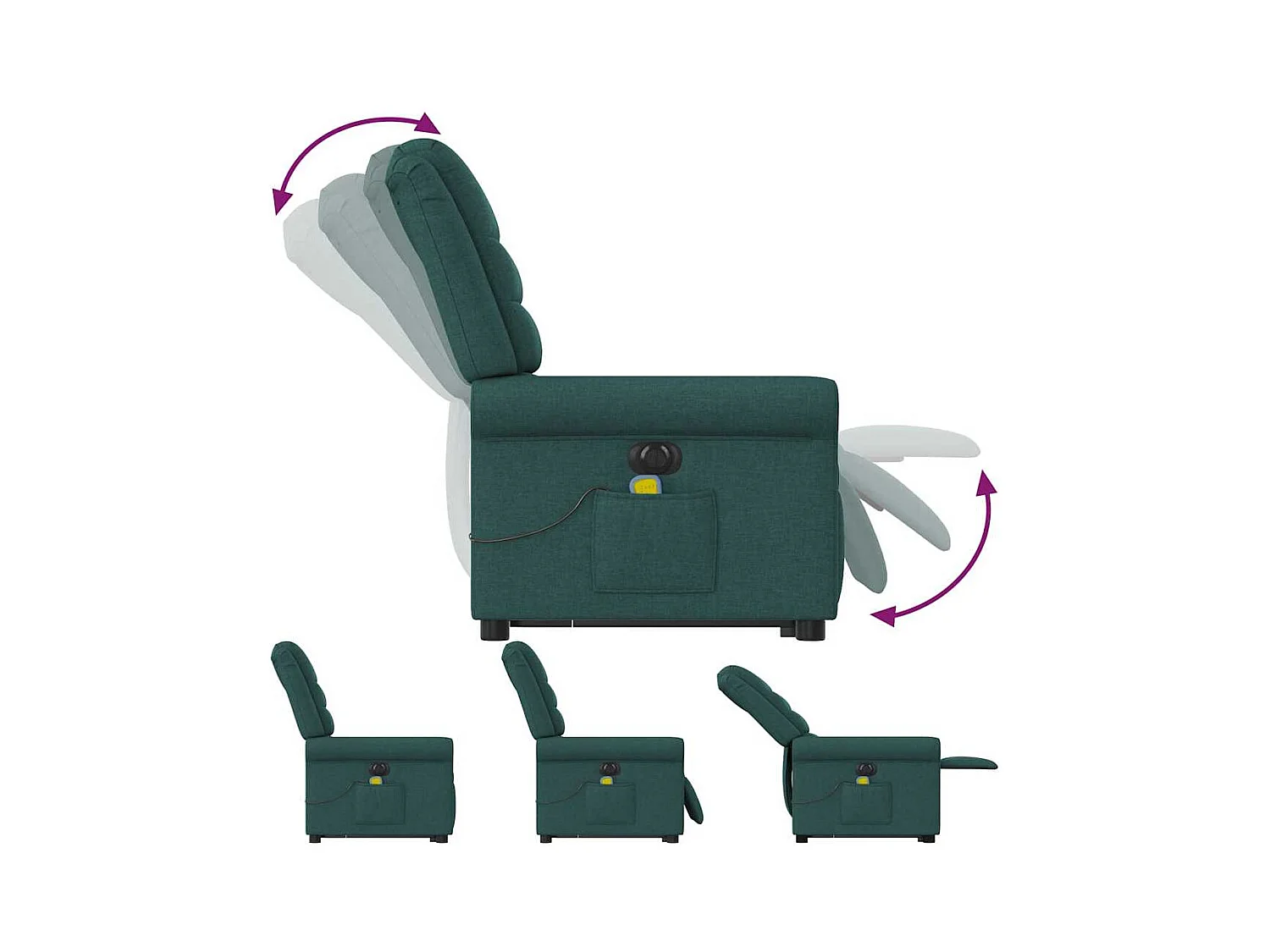 Sillón reclinable de masaje eléctrico de tela verde oscuro