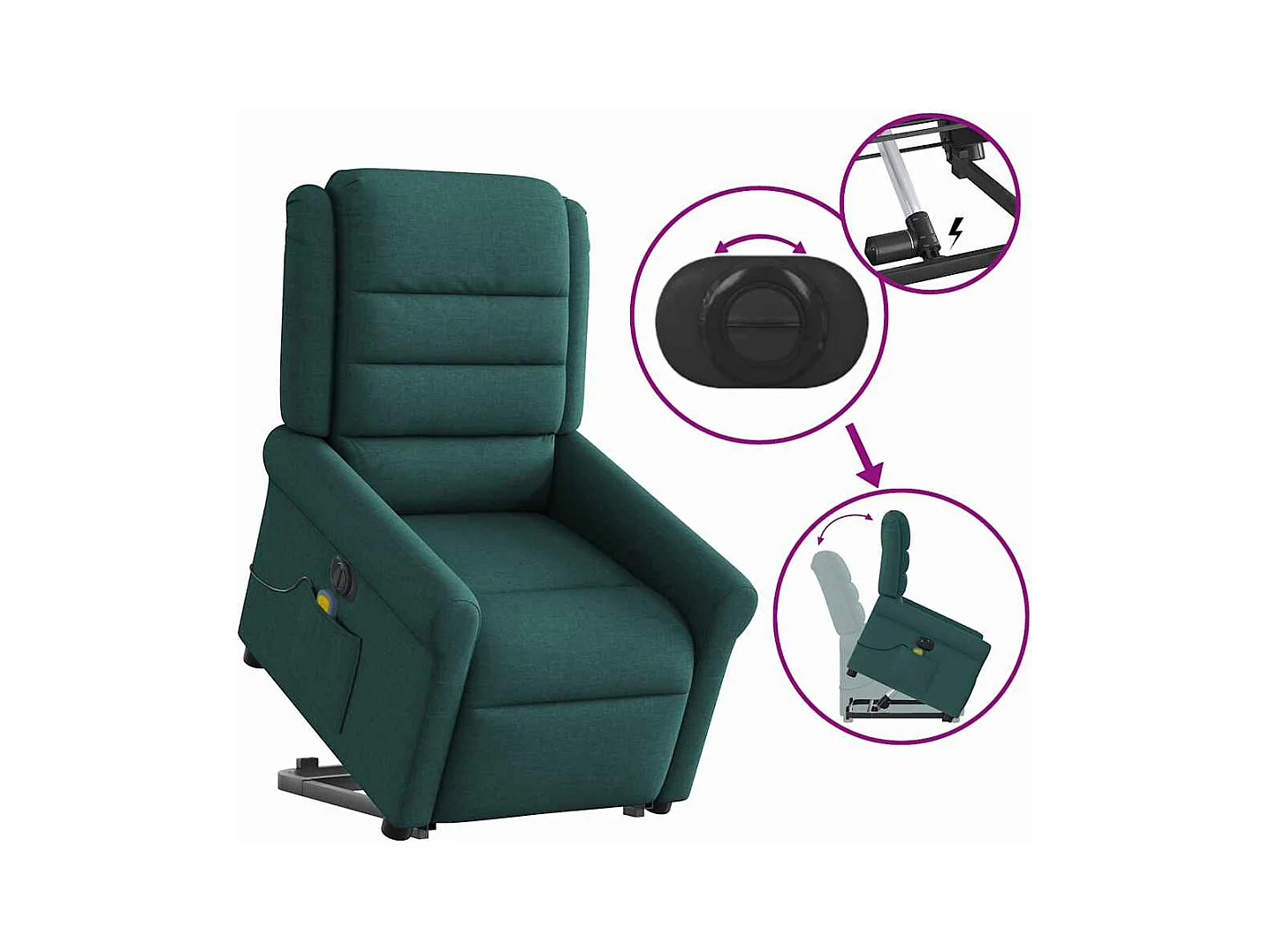 Sillón reclinable de masaje eléctrico de tela verde oscuro