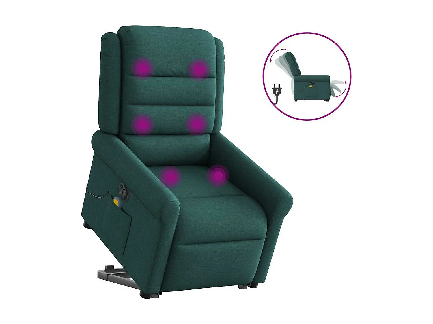 Fauteuil inclinable de massage électrique Vert foncé Tissu