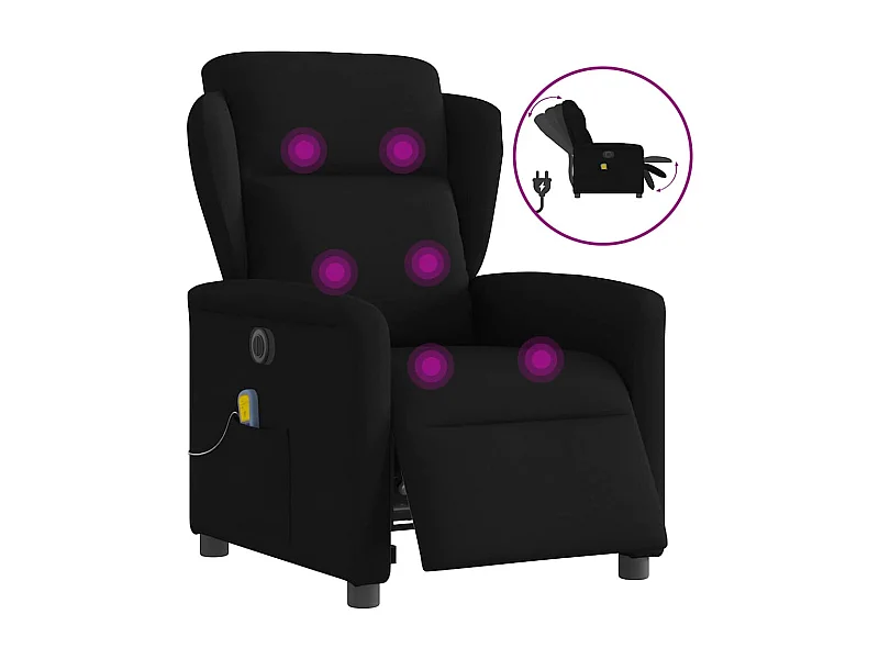 Fauteuil de massage inclinable électrique Noir Tissu