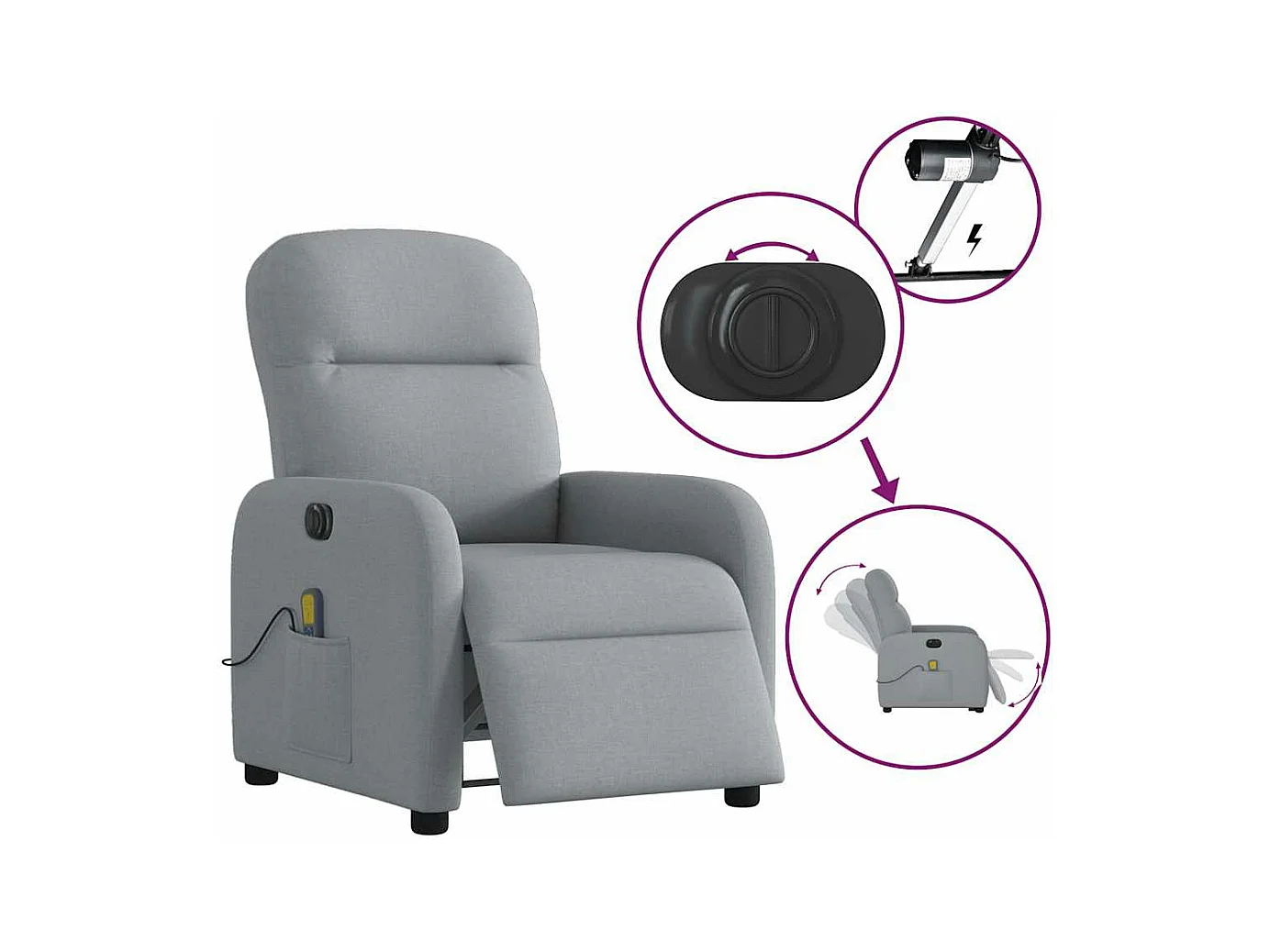 Fauteuil de massage inclinable électrique gris clair tissu