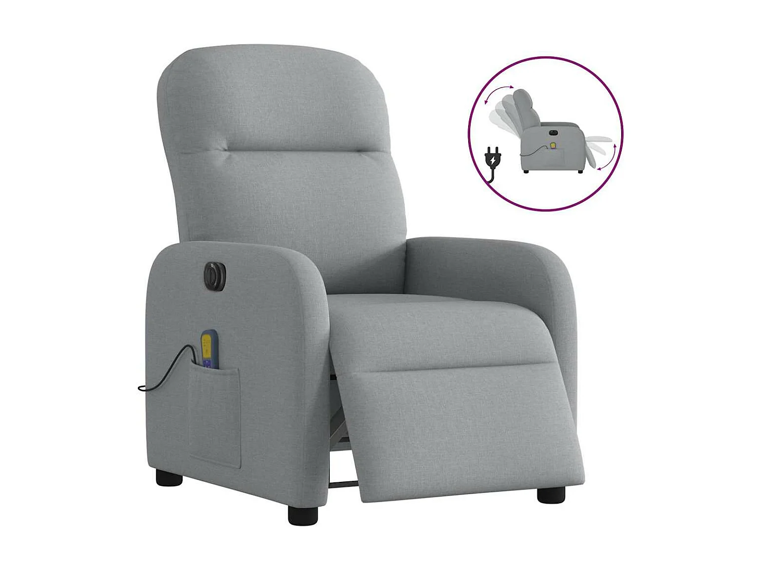 Sillón masajeador reclinable eléctrico de tela gris claro
