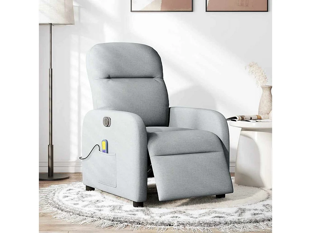 Sillón masajeador reclinable eléctrico de tela gris claro