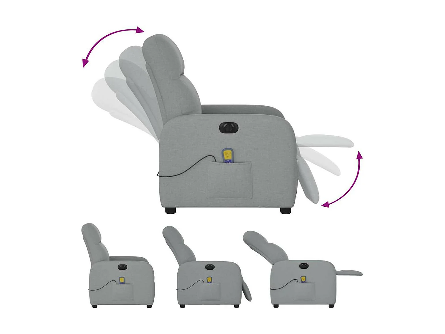 Sillón masajeador reclinable eléctrico de tela gris claro