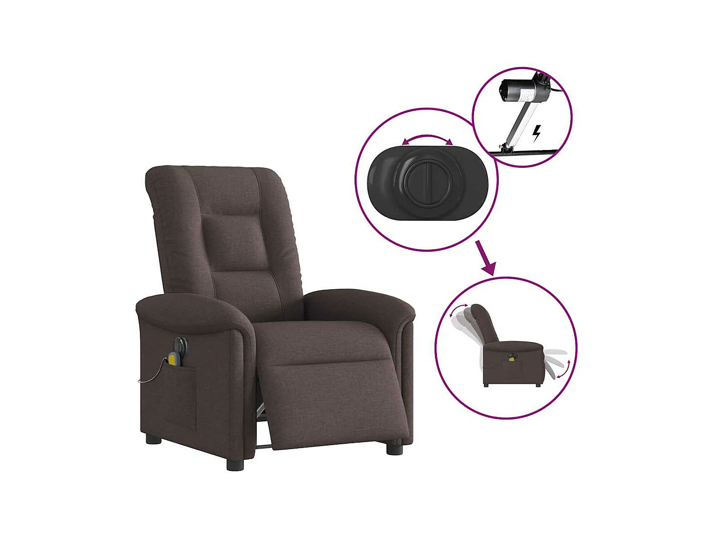 Fauteuil de massage inclinable électrique Marron foncé Tissu