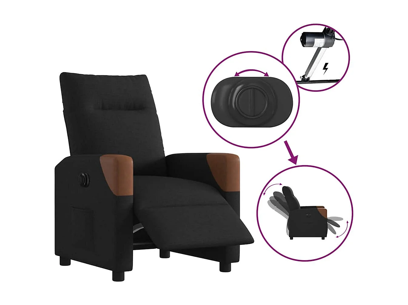 Fauteuil inclinable électrique Noir Tissu