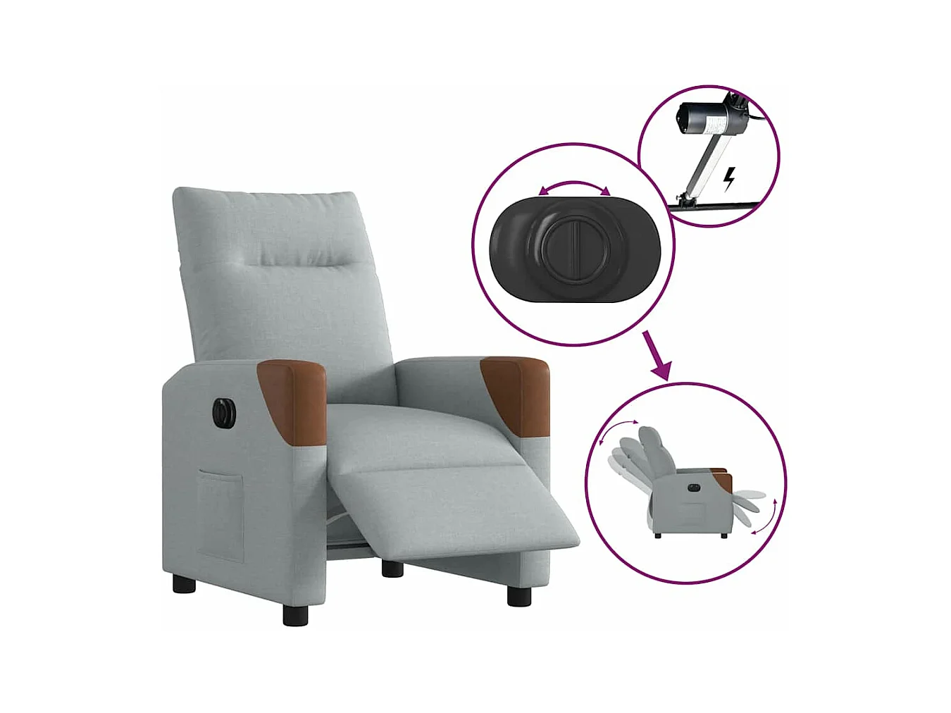 Fauteuil inclinable électrique Gris clair Tissu
