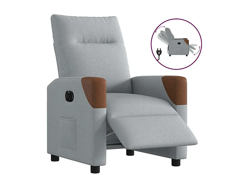 Poltrona reclinabile elettrica in tessuto grigio chiaro