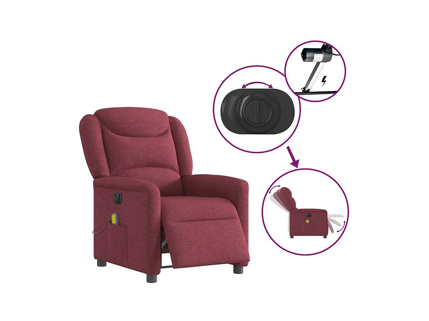 Fauteuil de massage inclinable électrique Rouge bordeaux Tissu
