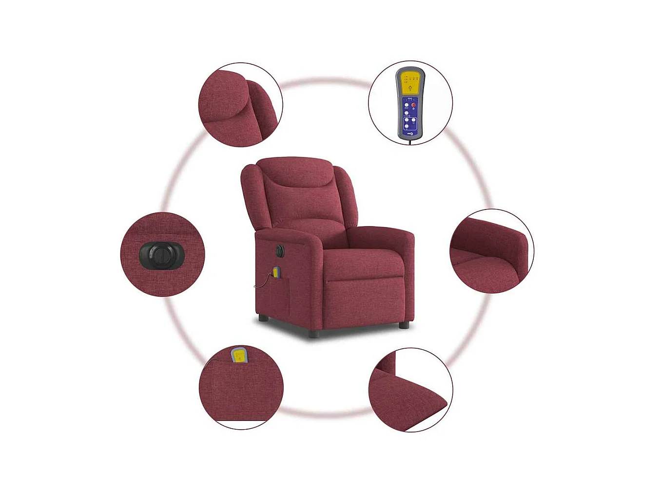 Fauteuil de massage inclinable électrique Rouge bordeaux Tissu