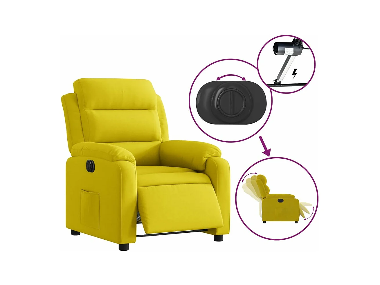 Fauteuil inclinable électrique jaune velours