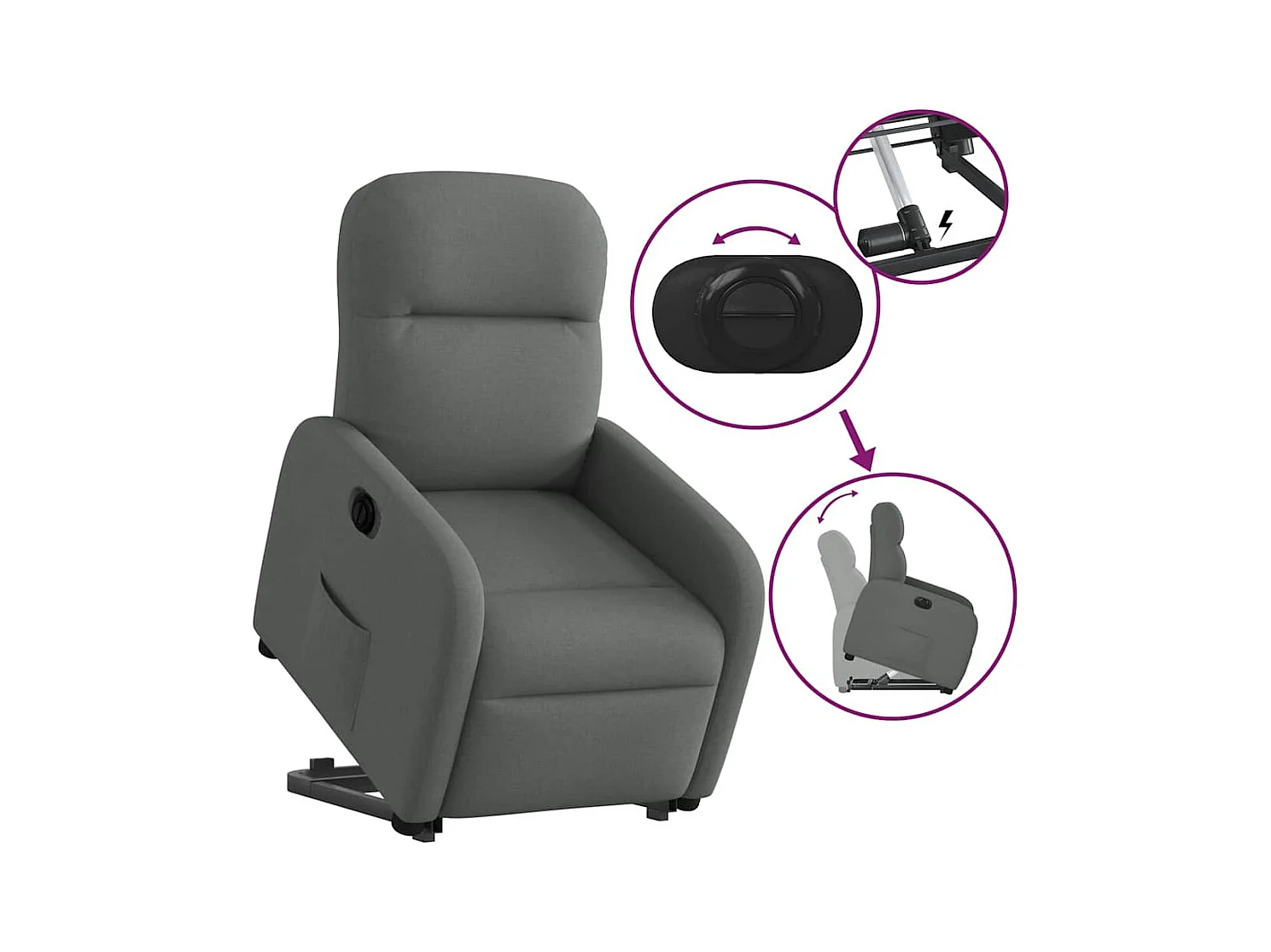 Fauteuil inclinable électrique gris foncé tissu