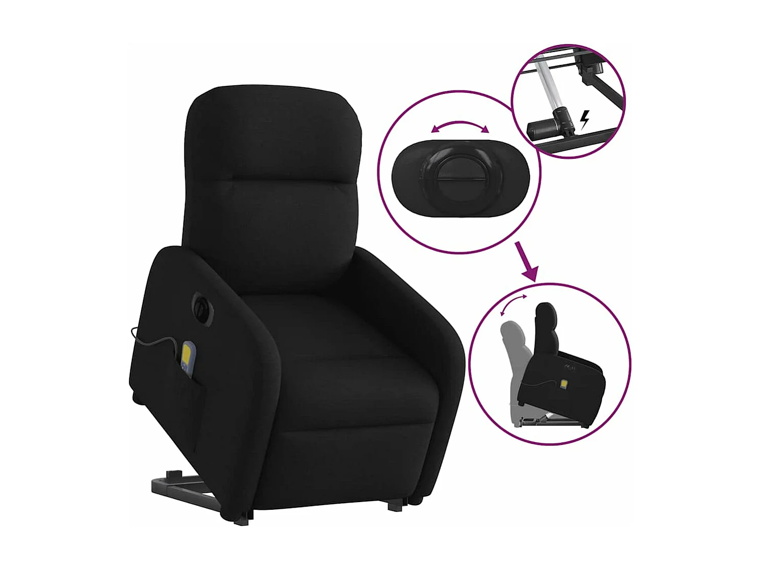 Fauteuil inclinable de massage électrique Noir Tissu