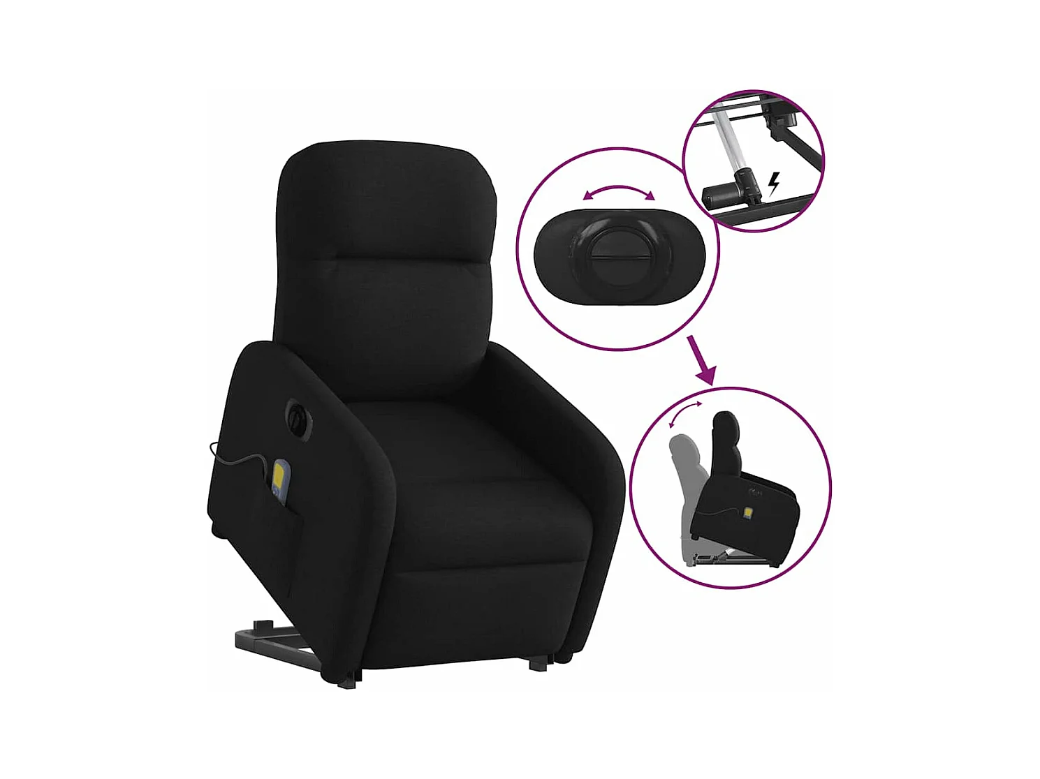 Fauteuil inclinable de massage électrique Noir Tissu
