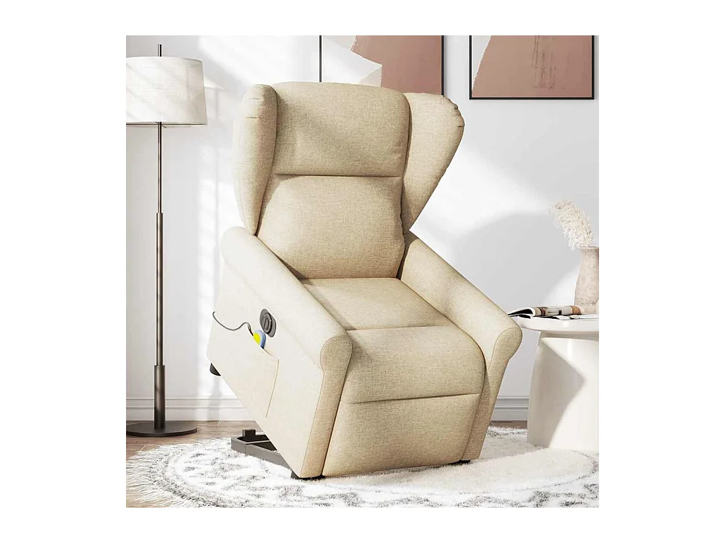Sillón reclinable de masaje eléctrico de tela color crema