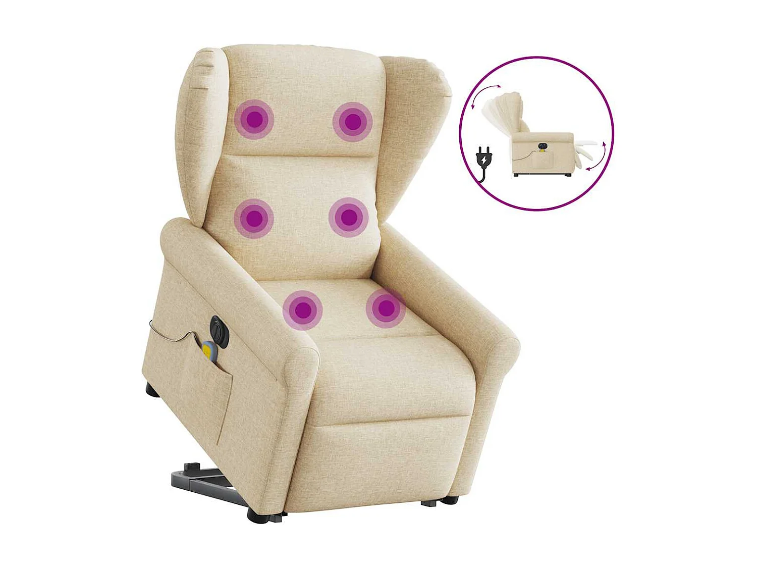 Sillón reclinable de masaje eléctrico de tela color crema