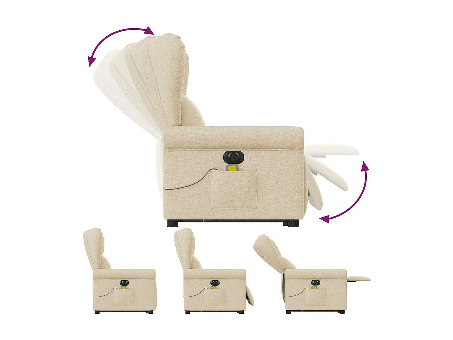 Fauteuil inclinable de massage électrique Crème Tissu