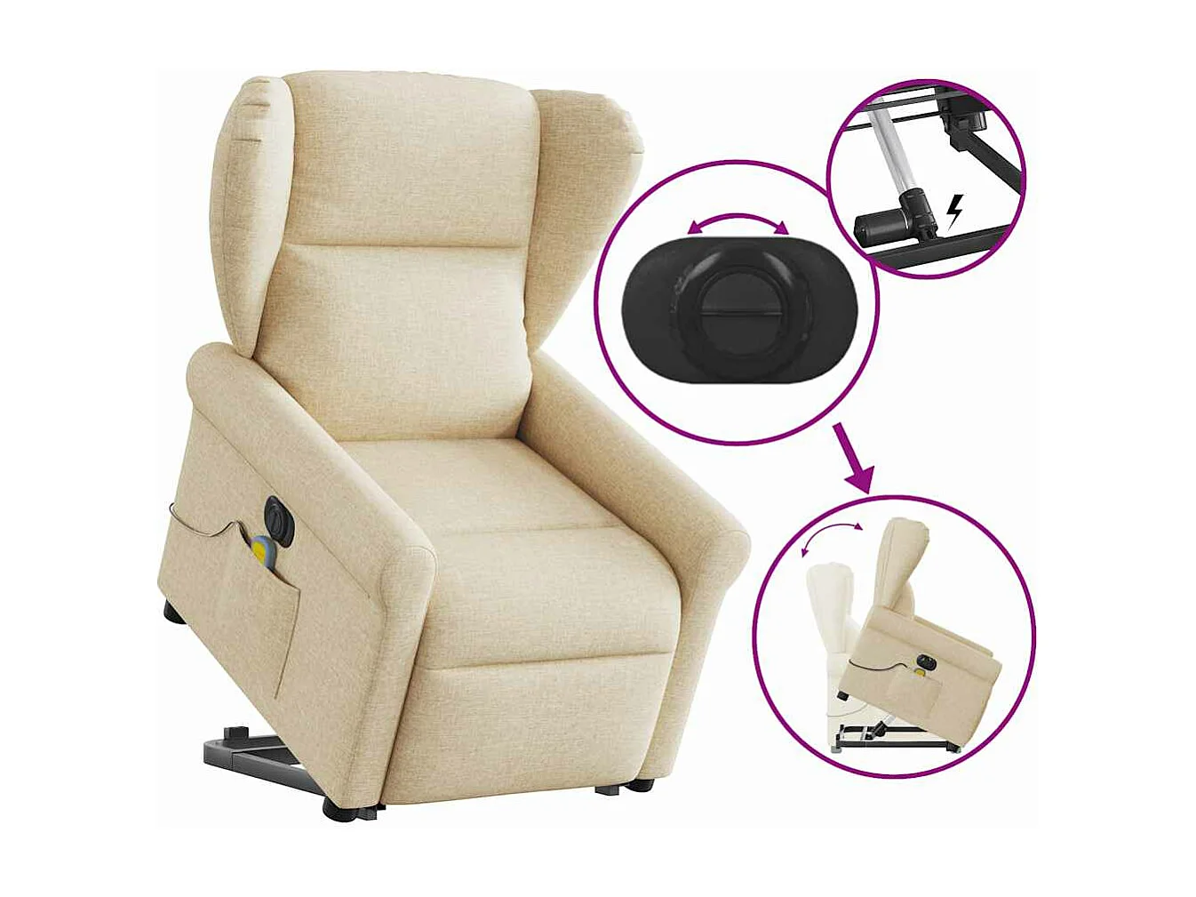 Fauteuil inclinable de massage électrique Crème Tissu