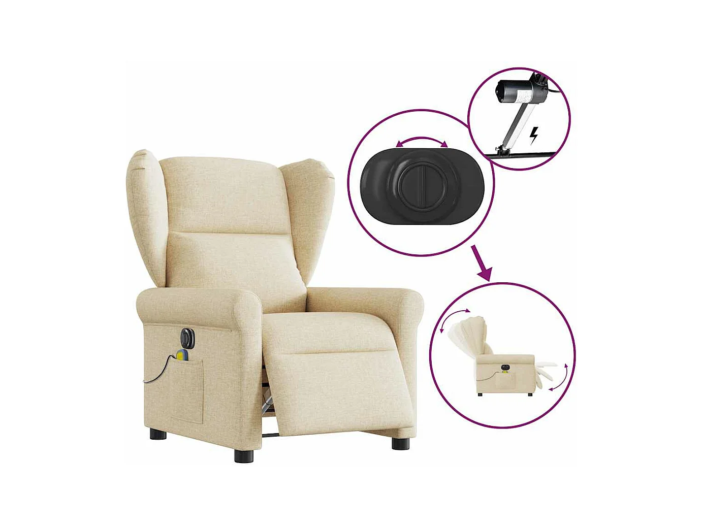 Sillón reclinable de masaje eléctrico de tela color crema