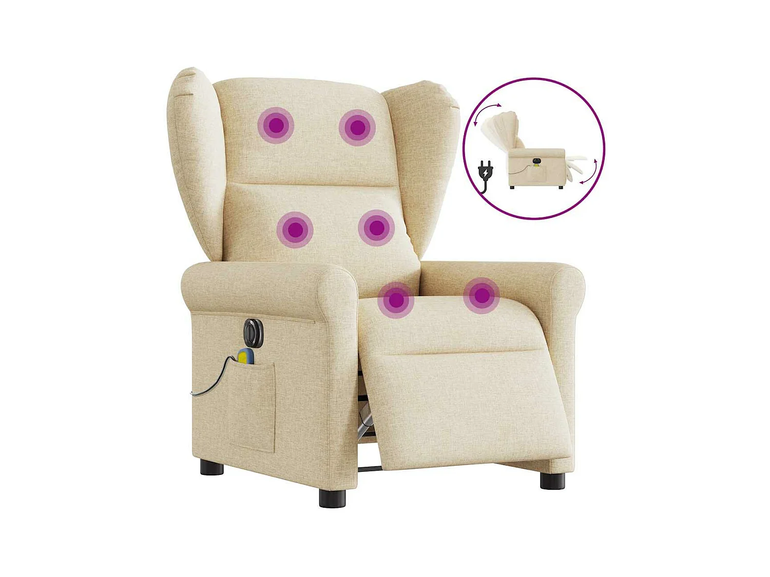 Sillón reclinable de masaje eléctrico de tela color crema