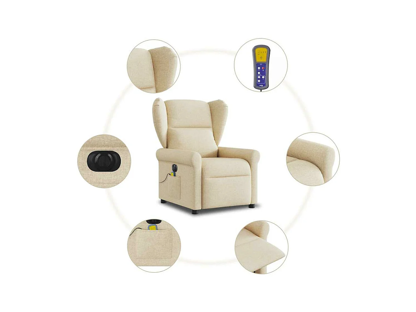 Sillón reclinable de masaje eléctrico de tela color crema