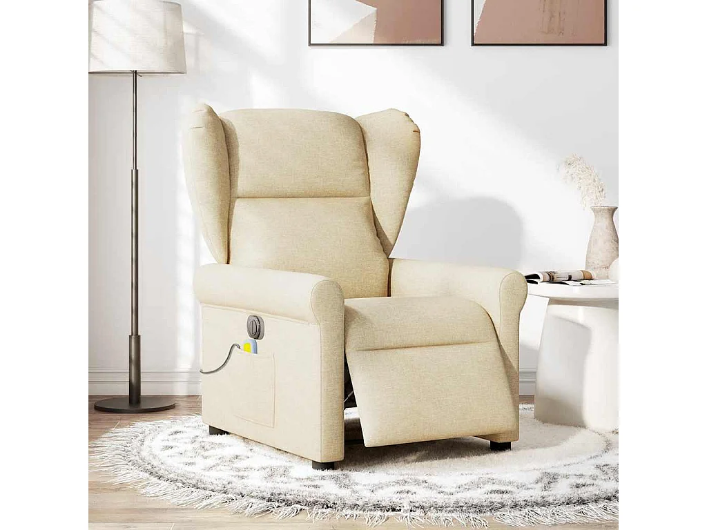 Fauteuil inclinable de massage électrique crème tissu