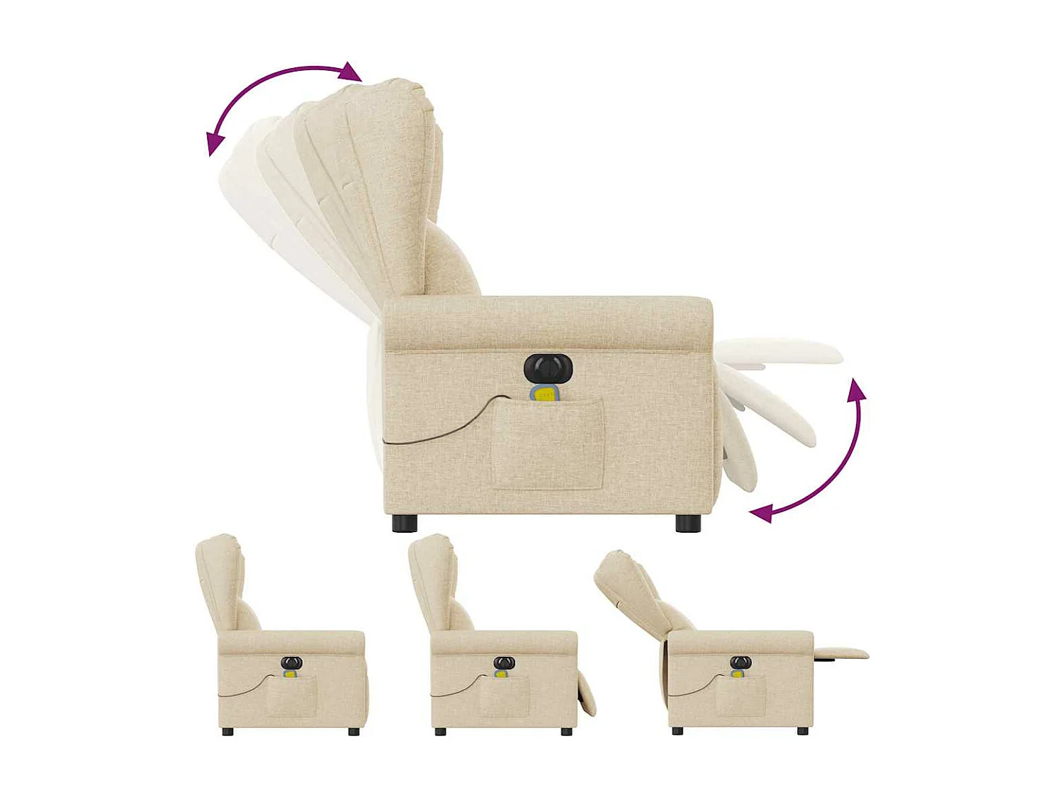 Fauteuil inclinable de massage électrique crème tissu