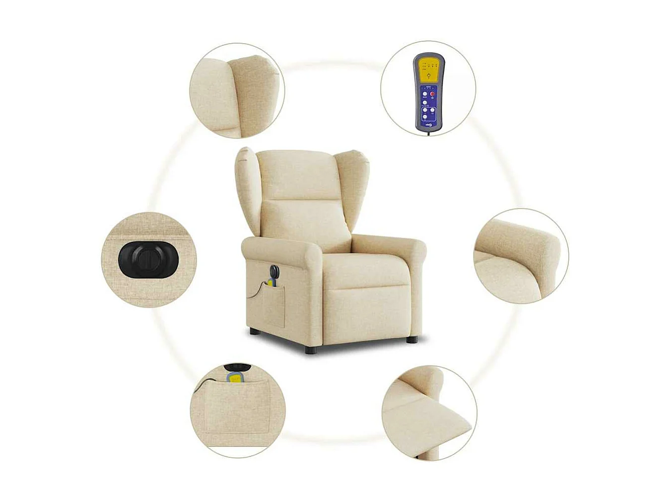 Fauteuil inclinable de massage électrique crème tissu