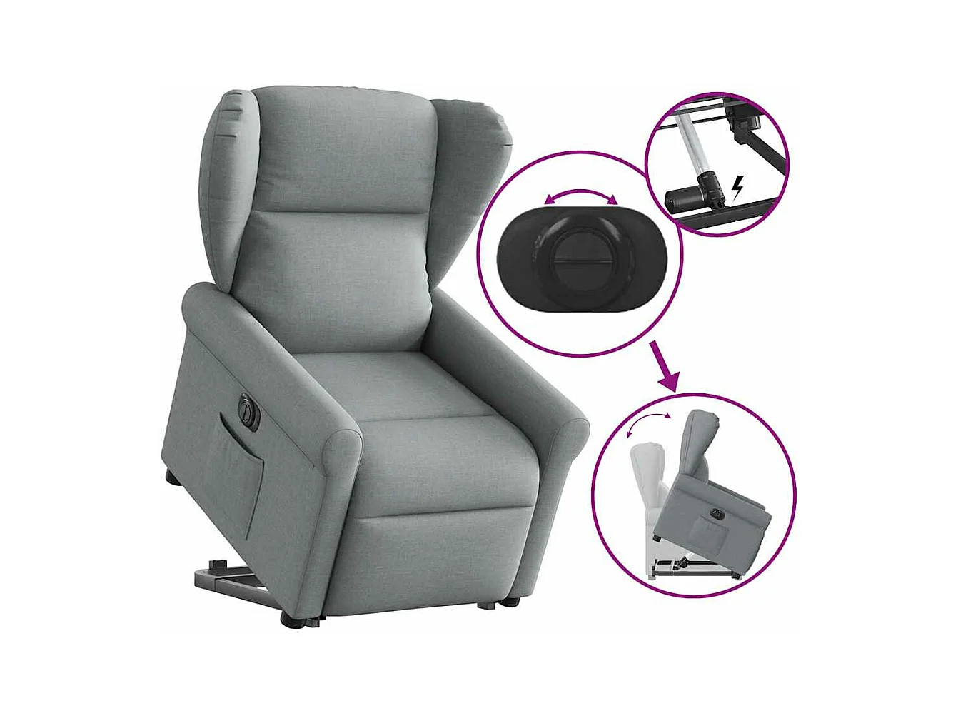 Fauteuil inclinable électrique gris clair tissu