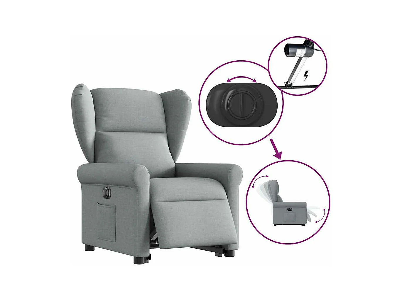 Fauteuil inclinable électrique gris clair tissu