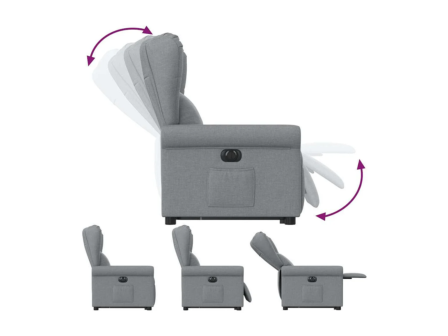 Sillón reclinable eléctrico de tela gris claro