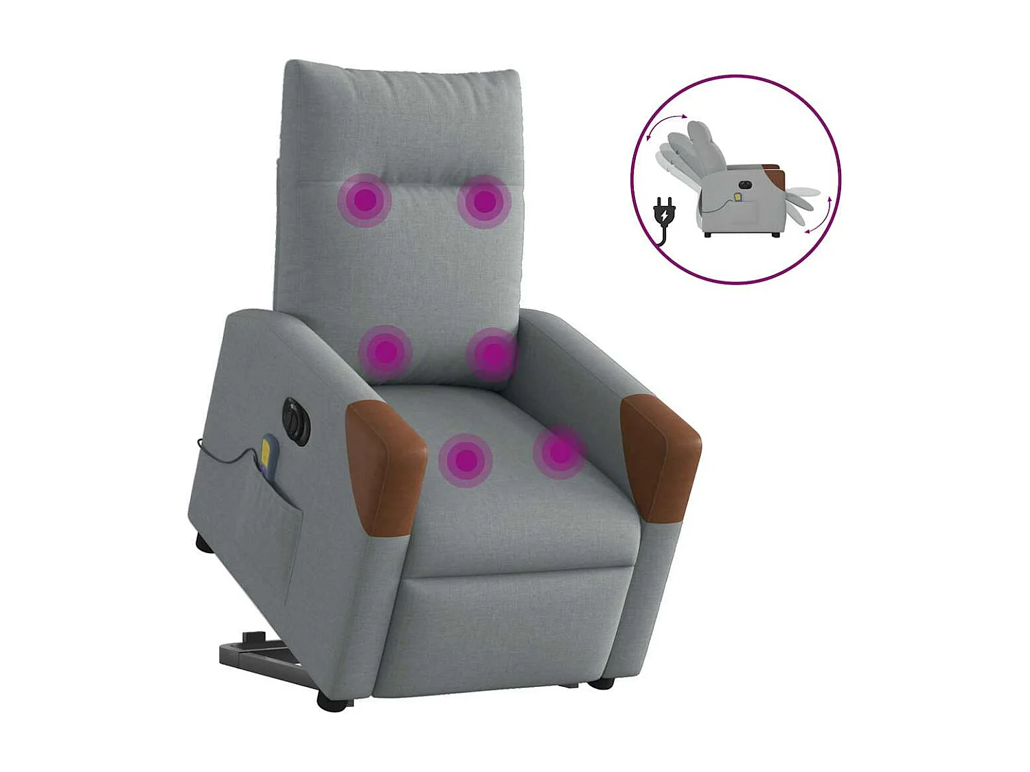 Fauteuil inclinable de massage électrique Gris clair Tissu