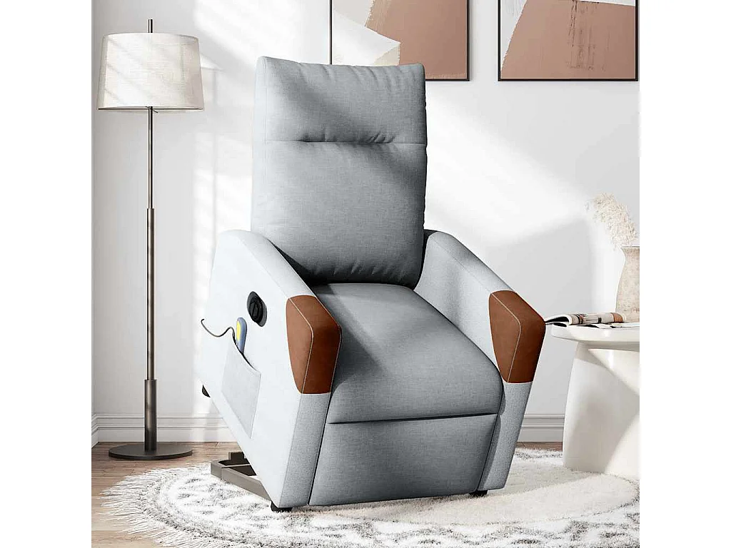 Fauteuil inclinable de massage électrique Gris clair Tissu