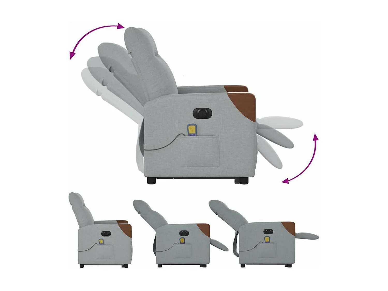 Fauteuil inclinable de massage électrique Gris clair Tissu