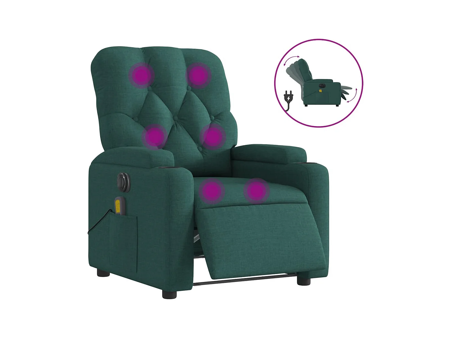 Fauteuil de massage inclinable électrique Vert foncé Tissu