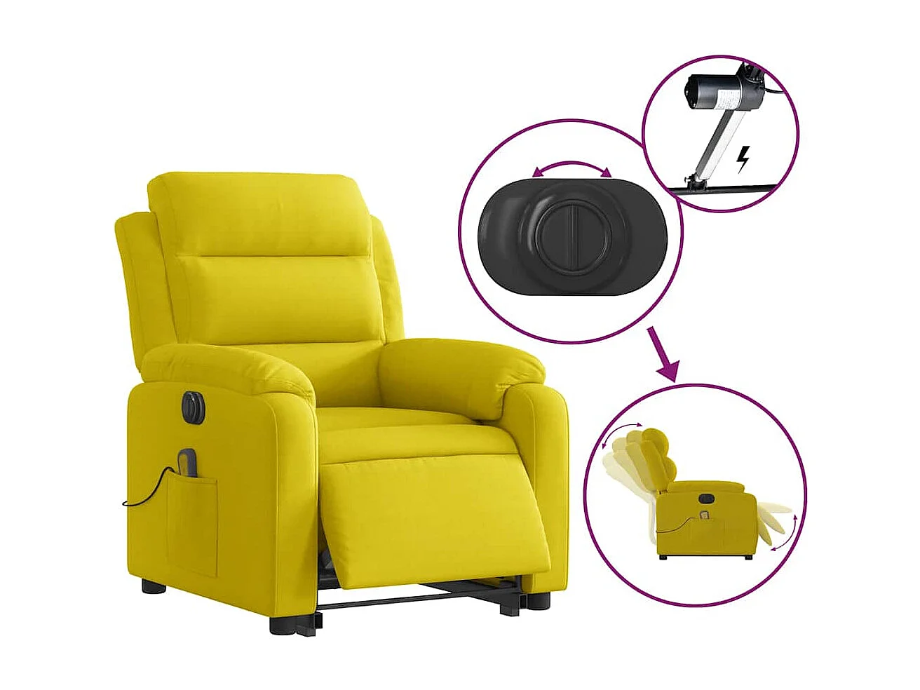 Fauteuil inclinable de massage électrique jaune velours