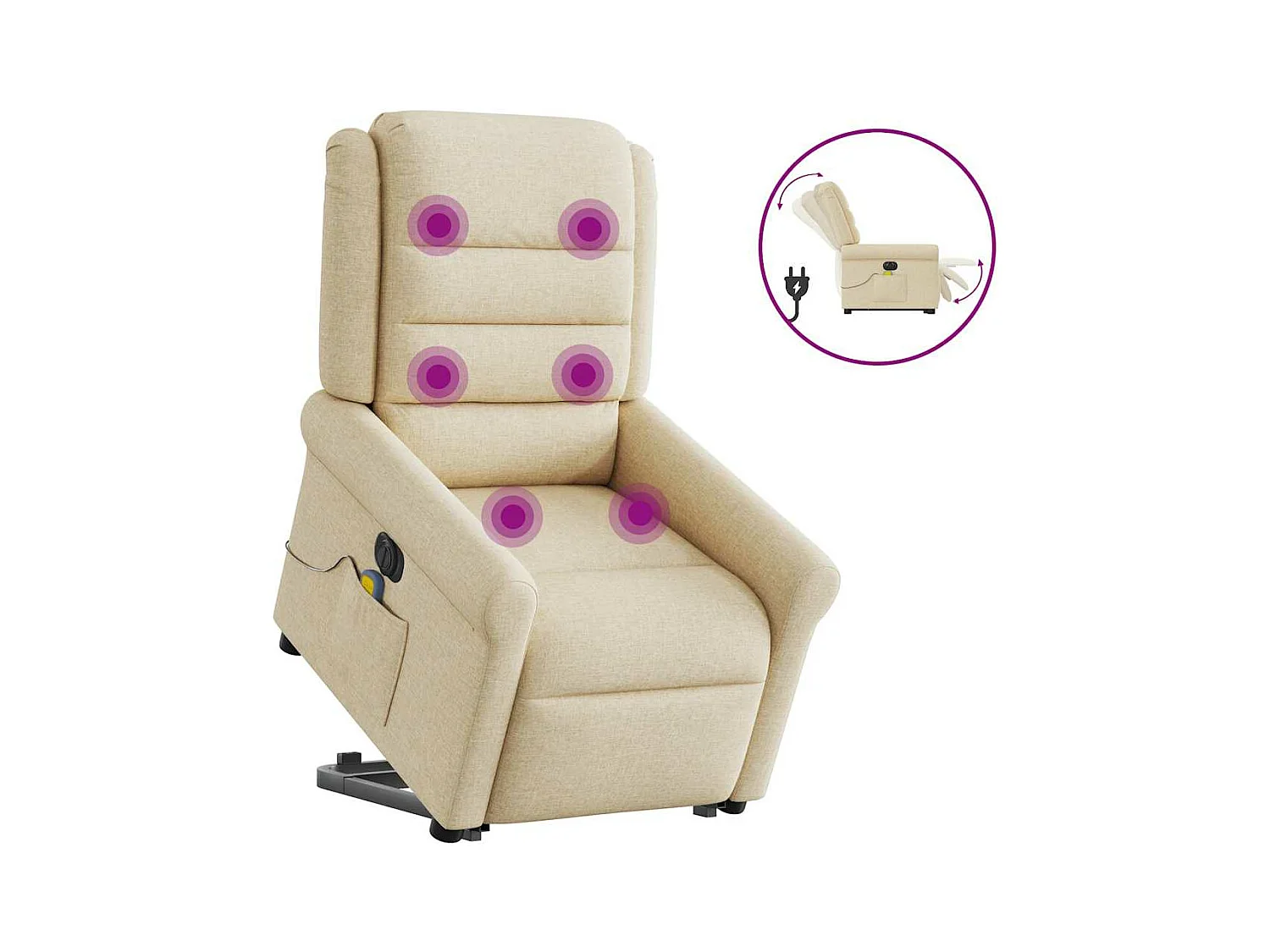 Sillón reclinable de masaje eléctrico de tela color crema