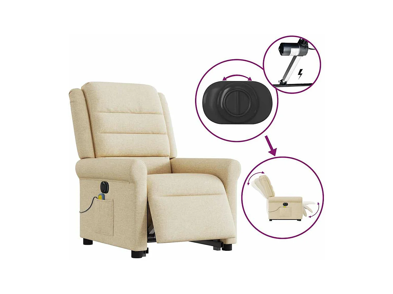 Sillón reclinable de masaje eléctrico de tela color crema