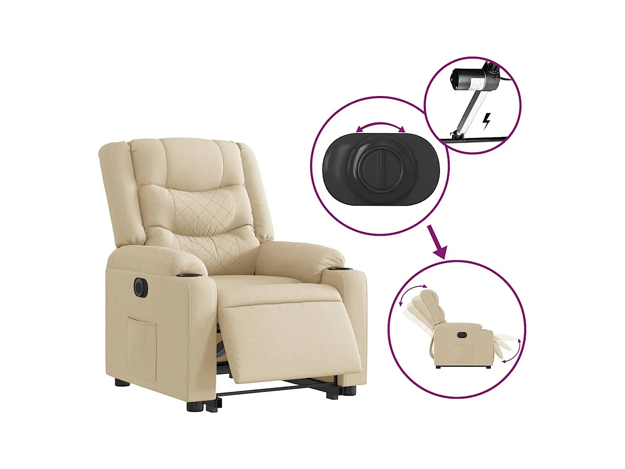 Fauteuil inclinable électrique crème tissu