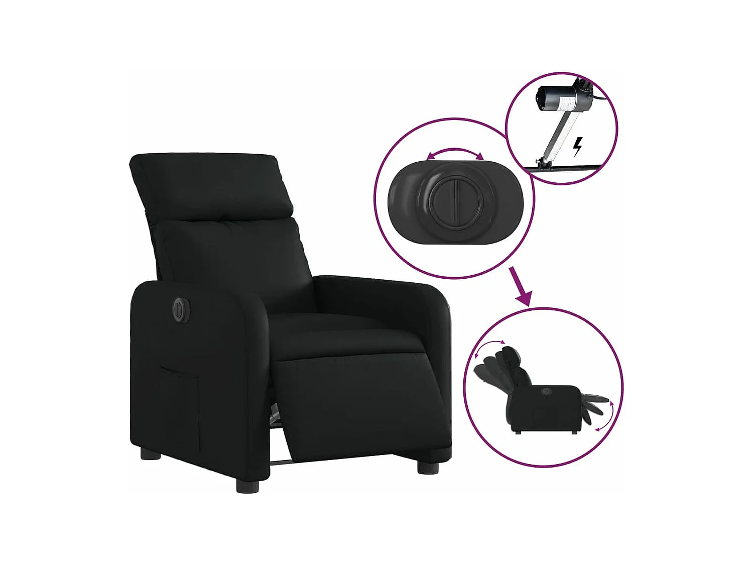 Fauteuil inclinable électrique Noir Similicuir
