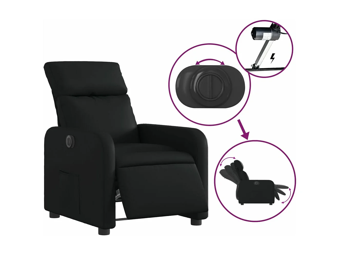 Fauteuil inclinable électrique Noir Similicuir