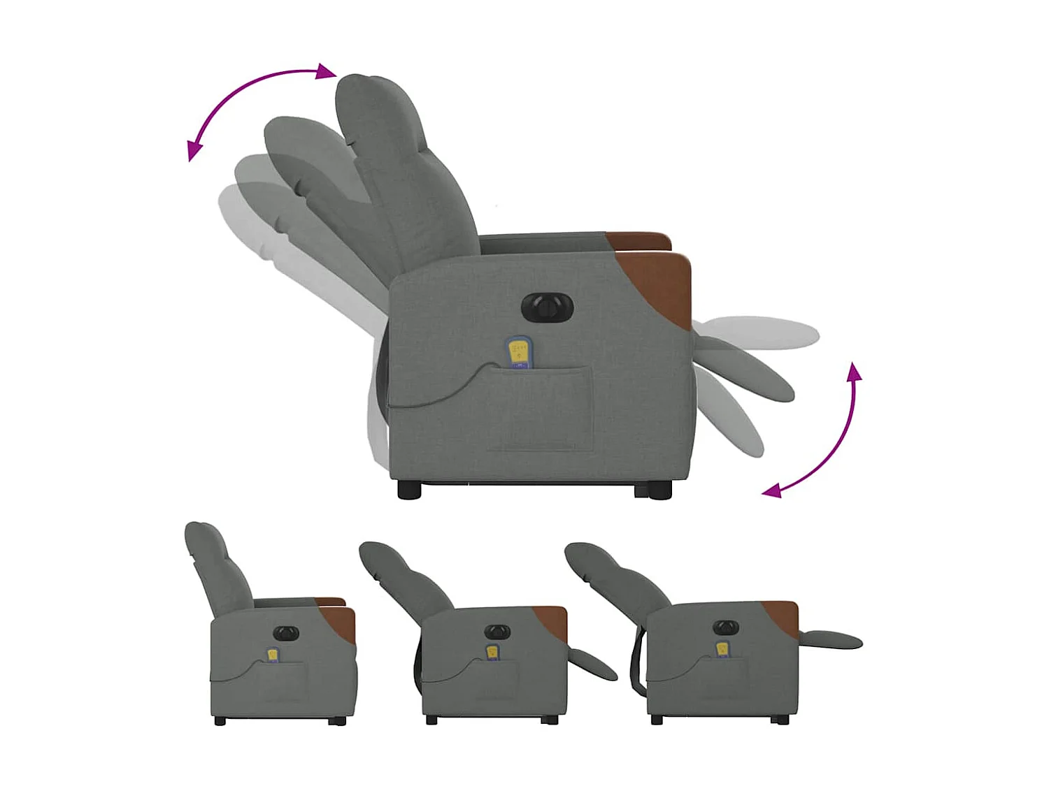 Fauteuil inclinable de massage électrique Gris foncé Tissu