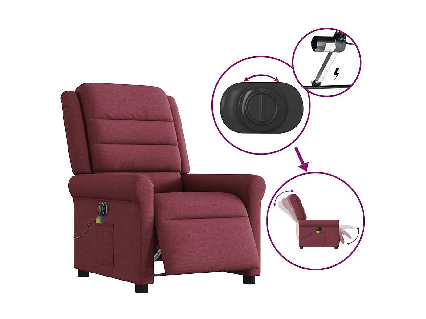 Fauteuil de massage inclinable électrique Rouge bordeaux Tissu