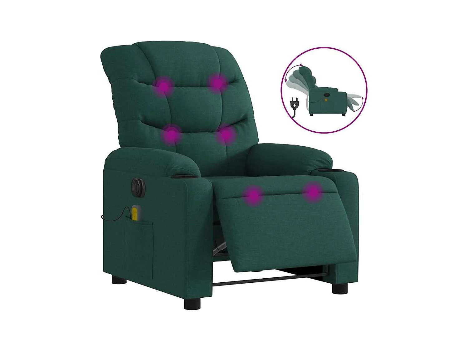Fauteuil de massage inclinable électrique Vert foncé Tissu