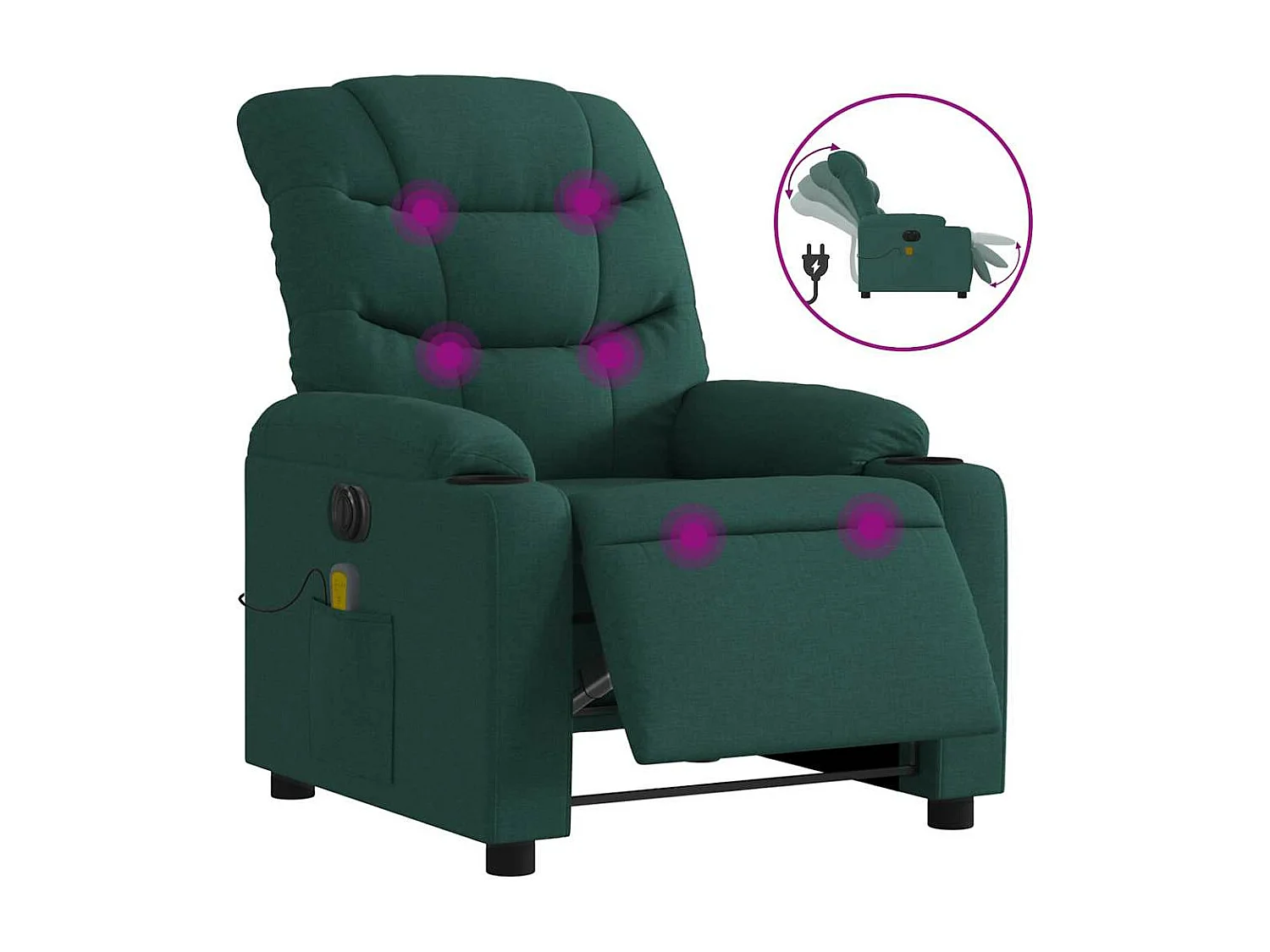 Fauteuil de massage inclinable électrique Vert foncé Tissu