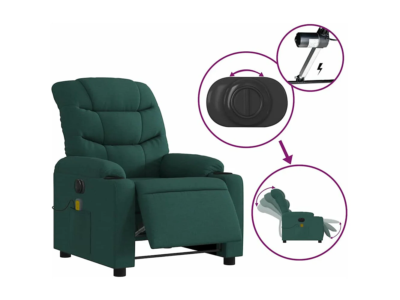 Fauteuil de massage inclinable électrique Vert foncé Tissu