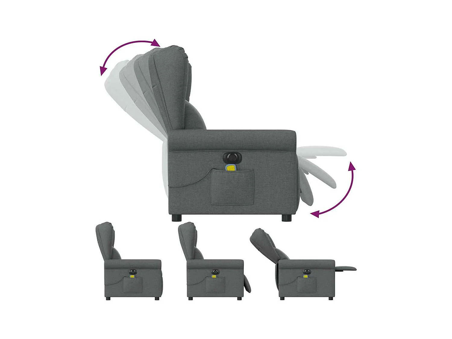 Fauteuil inclinable de massage électrique gris foncé tissu