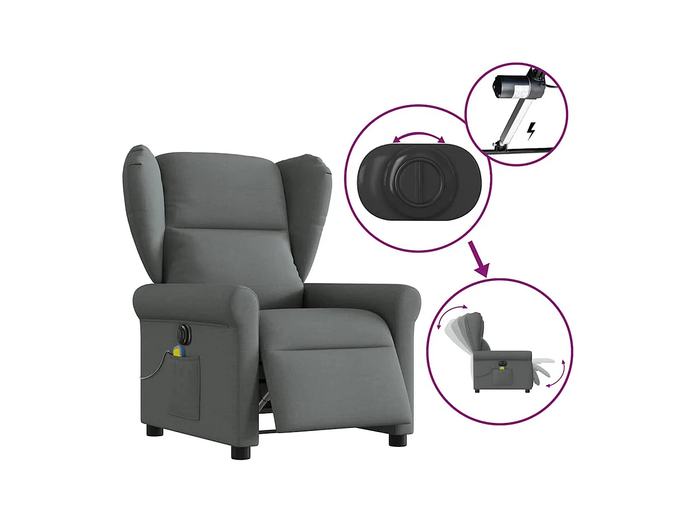 Fauteuil inclinable de massage électrique gris foncé tissu